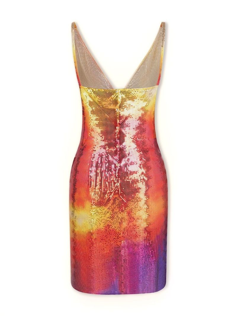 Red Pixel Chain Mail Mini Dress