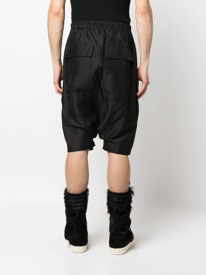 Black Cargo Pods Drop Crotch Shorts