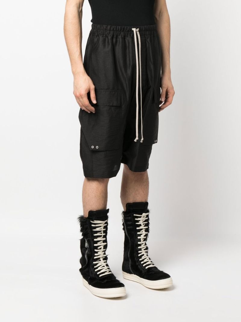 Black Cargo Pods Drop Crotch Shorts