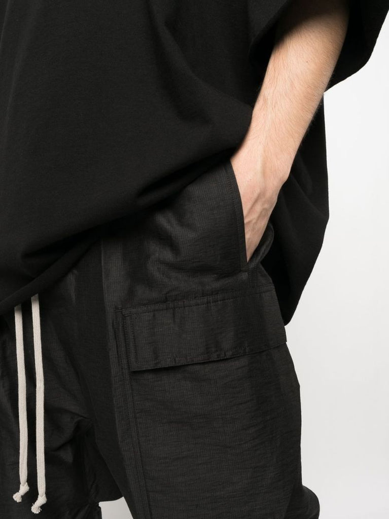 Black Cargo Pods Drop Crotch Shorts