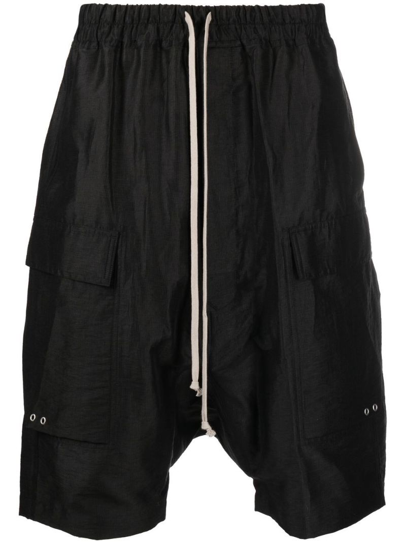 Black Cargo Pods Drop Crotch Shorts