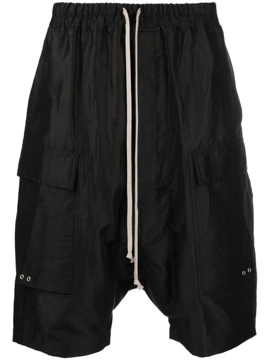 Black Cargo Pods Drop Crotch Shorts
