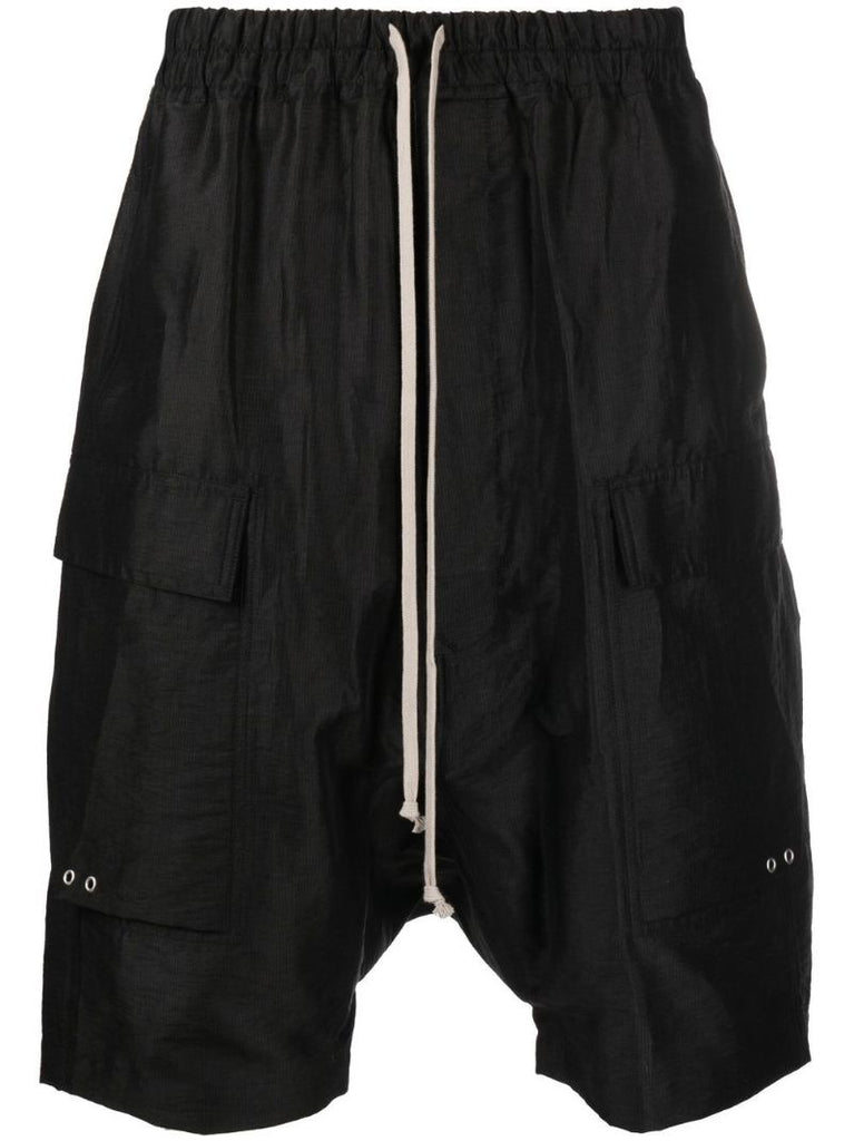 Black Cargo Pods Drop Crotch Shorts