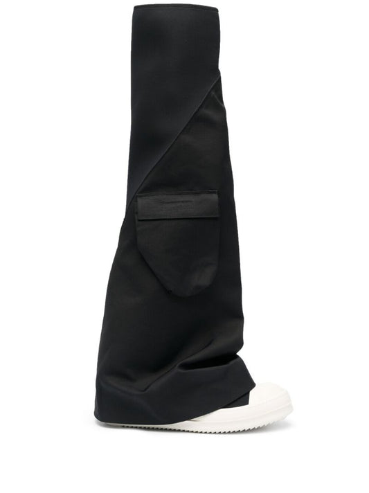 Black Cargo Fetish Knee Length Boots