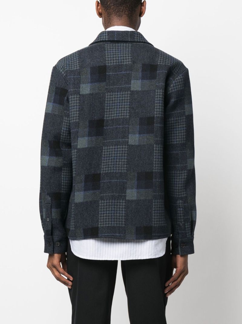 Blue Patchwork-print Shirt Jacket