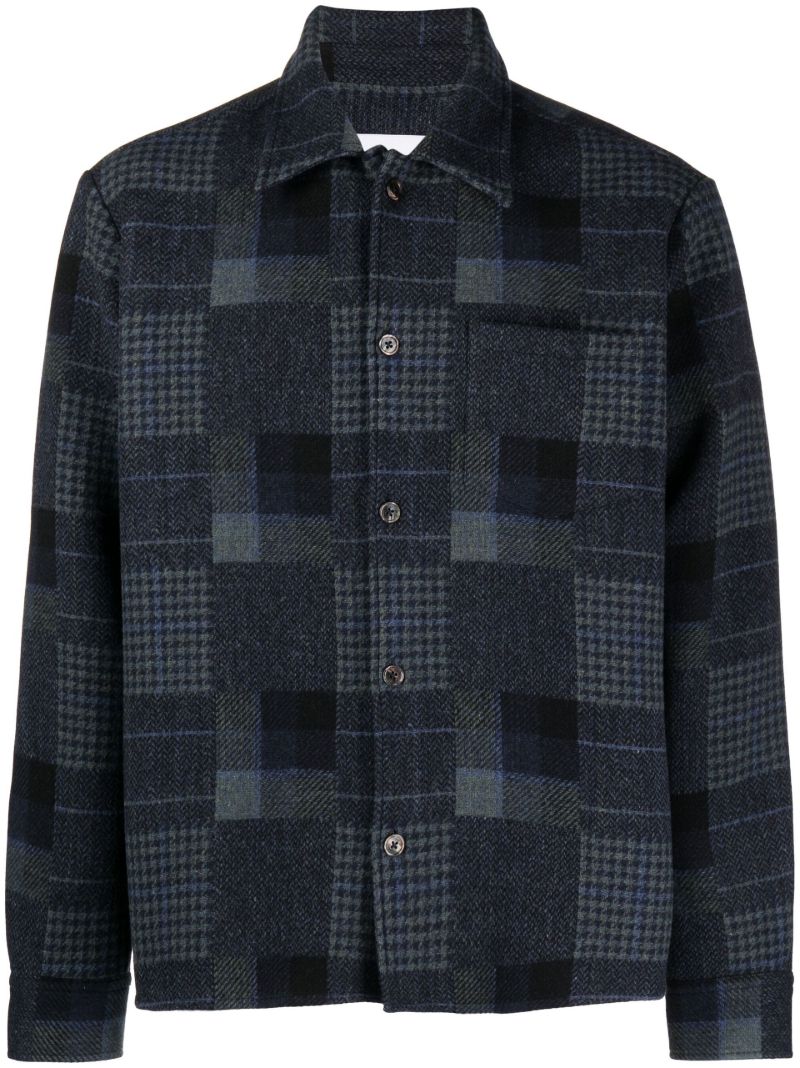 Blue Patchwork-print Shirt Jacket