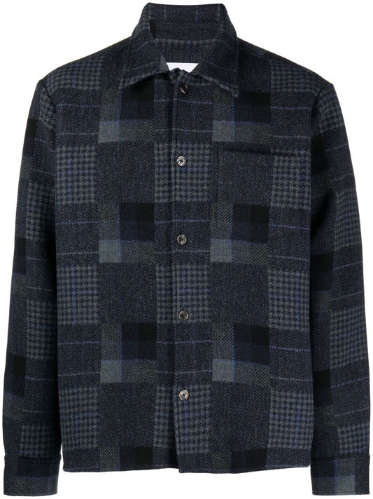 Blue Patchwork-print Shirt Jacket