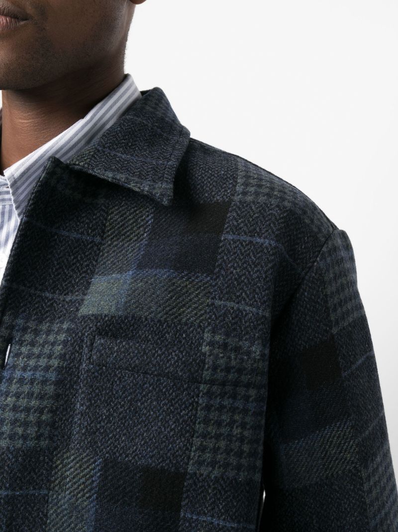 Blue Patchwork-print Shirt Jacket