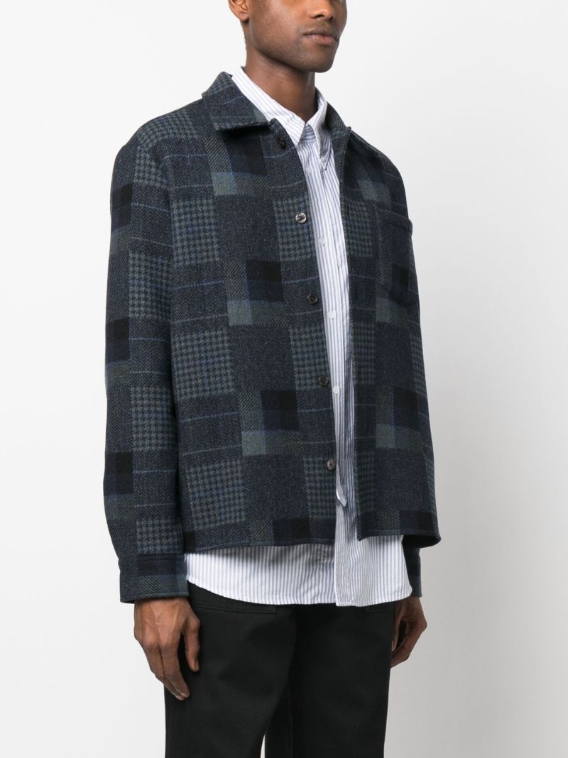 Blue Patchwork-print Shirt Jacket