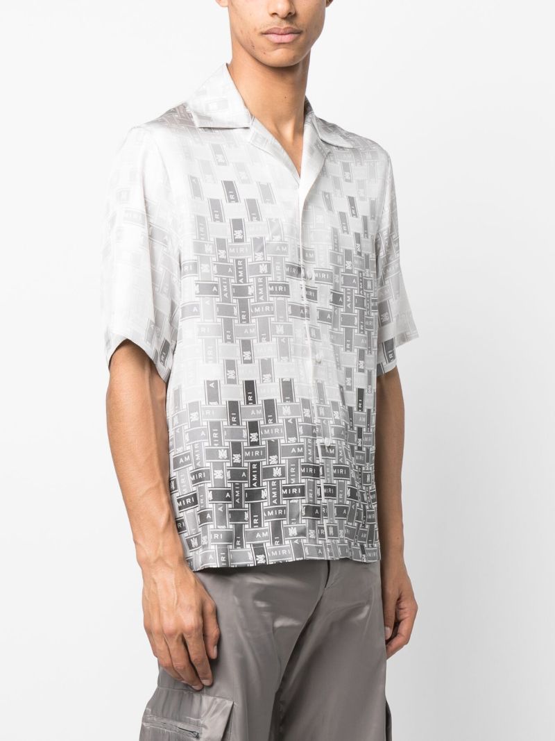 Grey Gradient Tape Print Silk Shirt