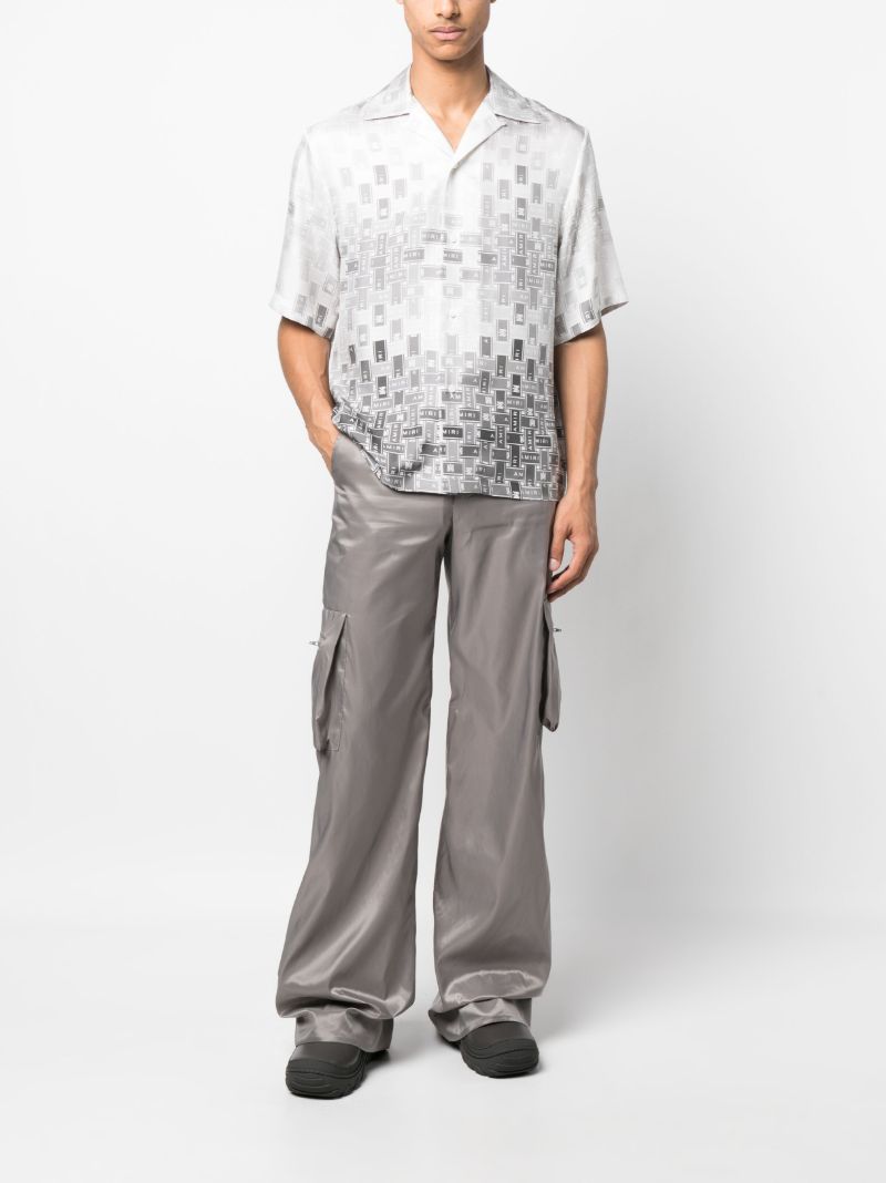 Grey Gradient Tape Print Silk Shirt
