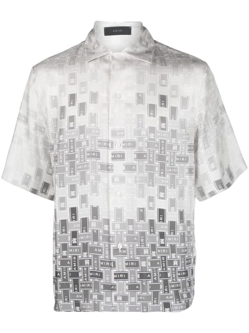Grey Gradient Tape Print Silk Shirt