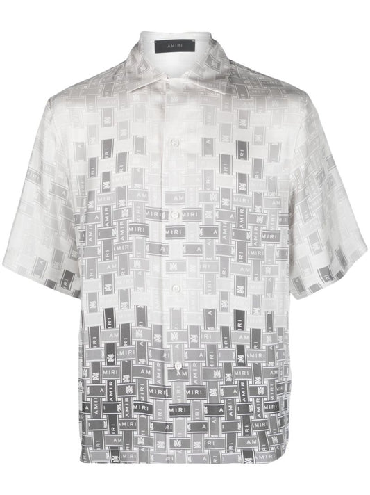 Grey Gradient Tape Print Silk Shirt