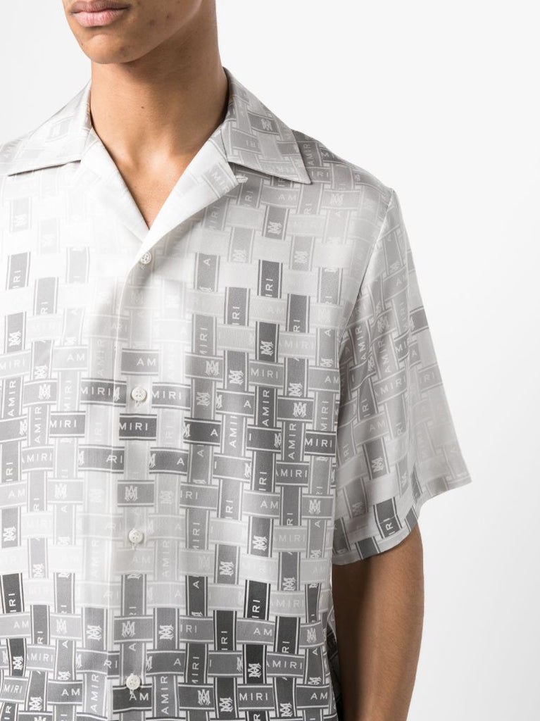 Grey Gradient Tape Print Silk Shirt
