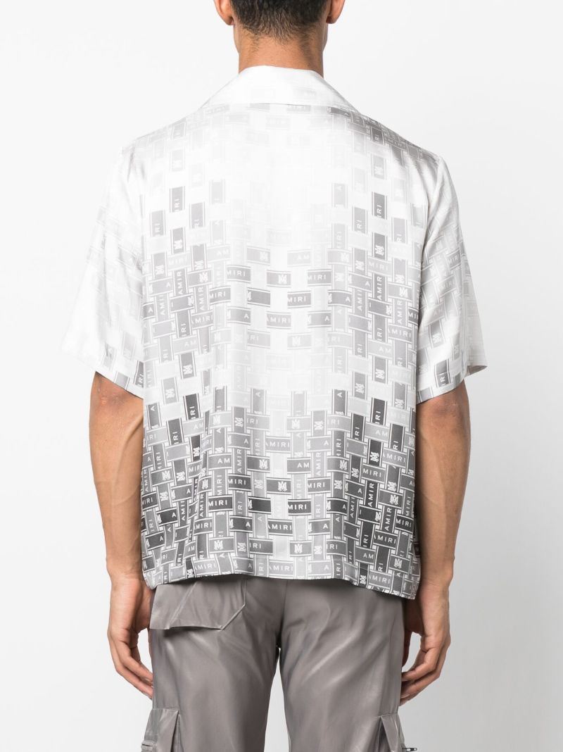 Grey Gradient Tape Print Silk Shirt