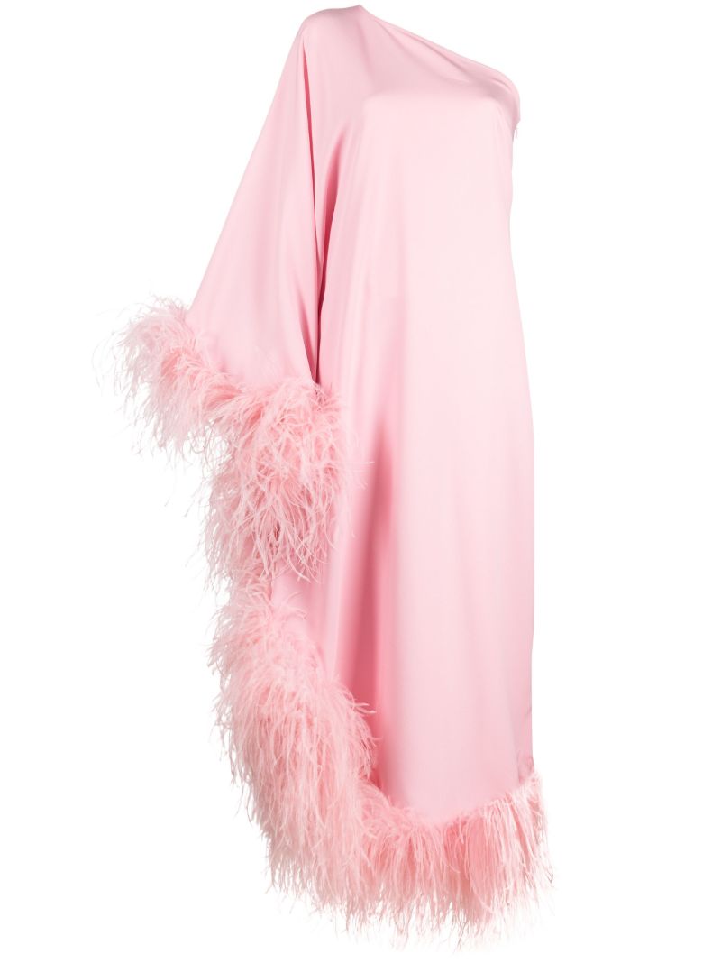 Pink Ubud Feather-trim One-shoulder Dress