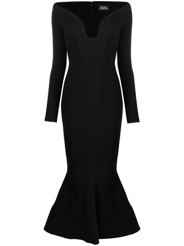 Black Isa Off-the-shoulder Maxi Dress