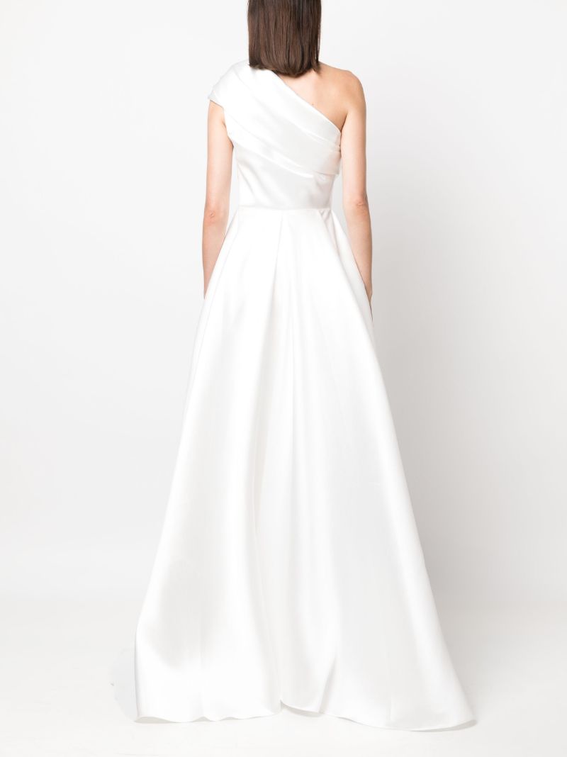 White Alba One-shoulder Draped Gown