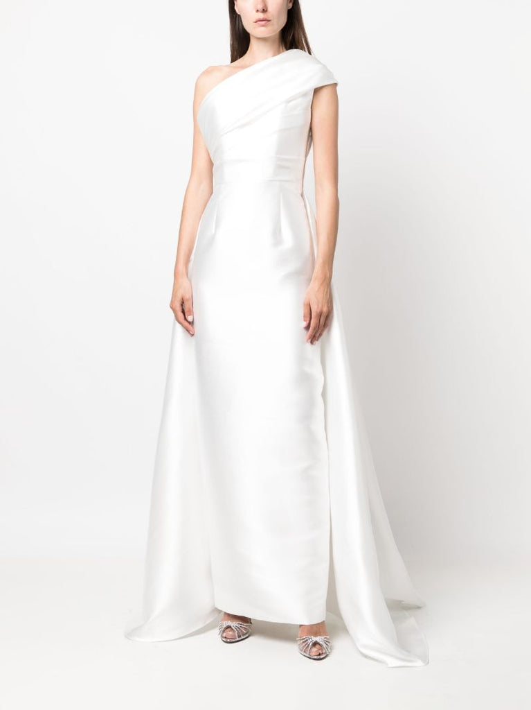 White Alba One-shoulder Draped Gown
