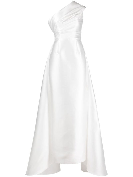 White Alba One-shoulder Draped Gown