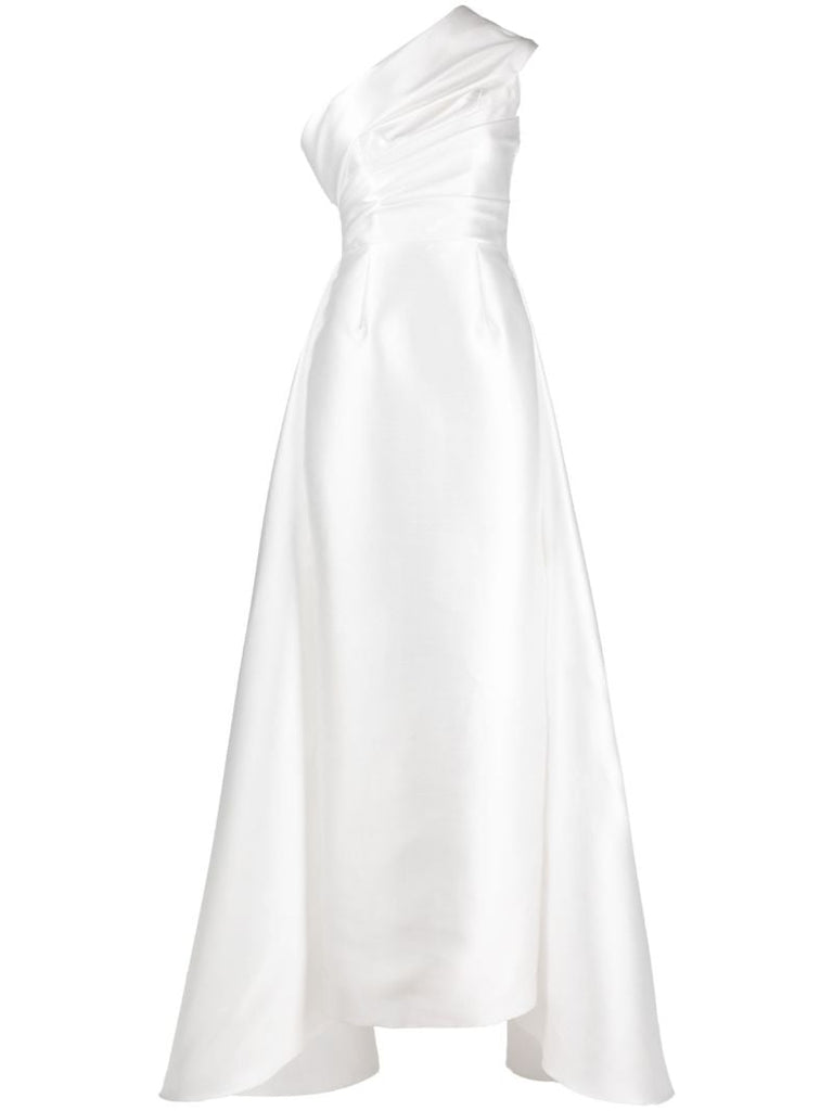 White Alba One-shoulder Draped Gown