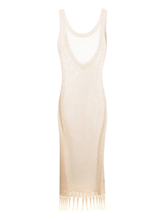 Neutral Emma OmbrÃ_x0083_Â© Crochet Midi Dress
