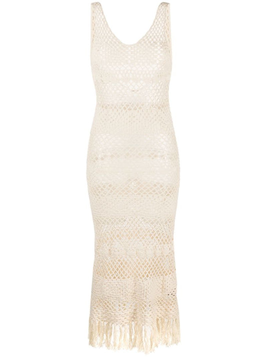 Neutral Dimitry Crochet Knit Midi Dress