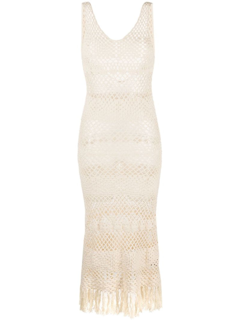 Neutral Dimitry Crochet Knit Midi Dress