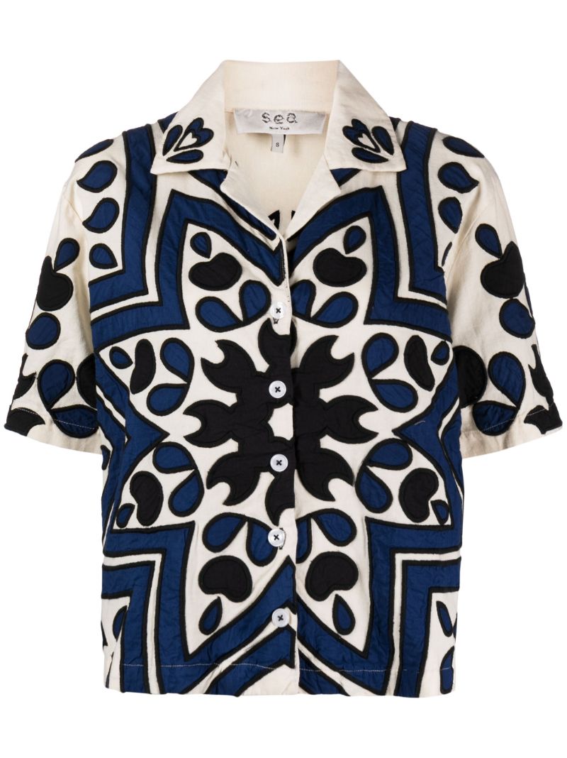 Blue Kaia AppliquÃ_x0083_Â© Cotton Shirt