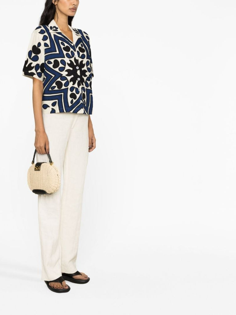 Blue Kaia AppliquÃ_x0083_Â© Cotton Shirt