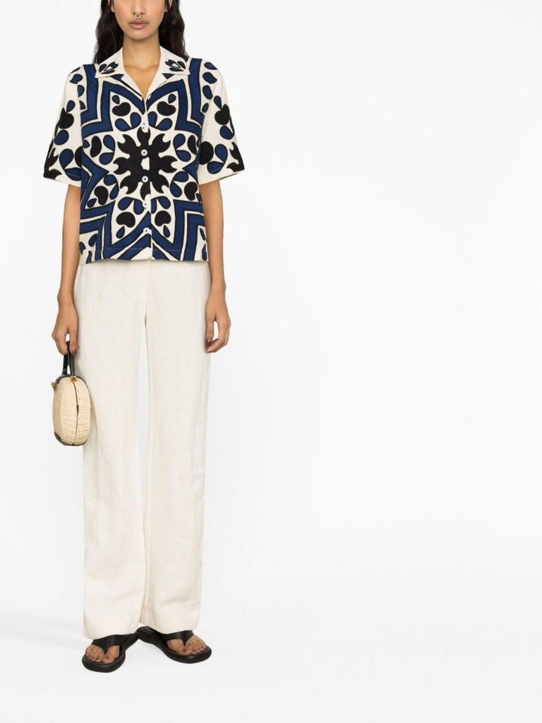 Blue Kaia AppliquÃ_x0083_Â© Cotton Shirt