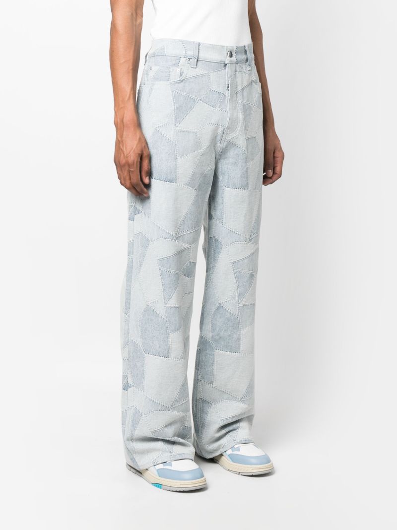 Blue Patchwork Baggy Straight-leg Jeans