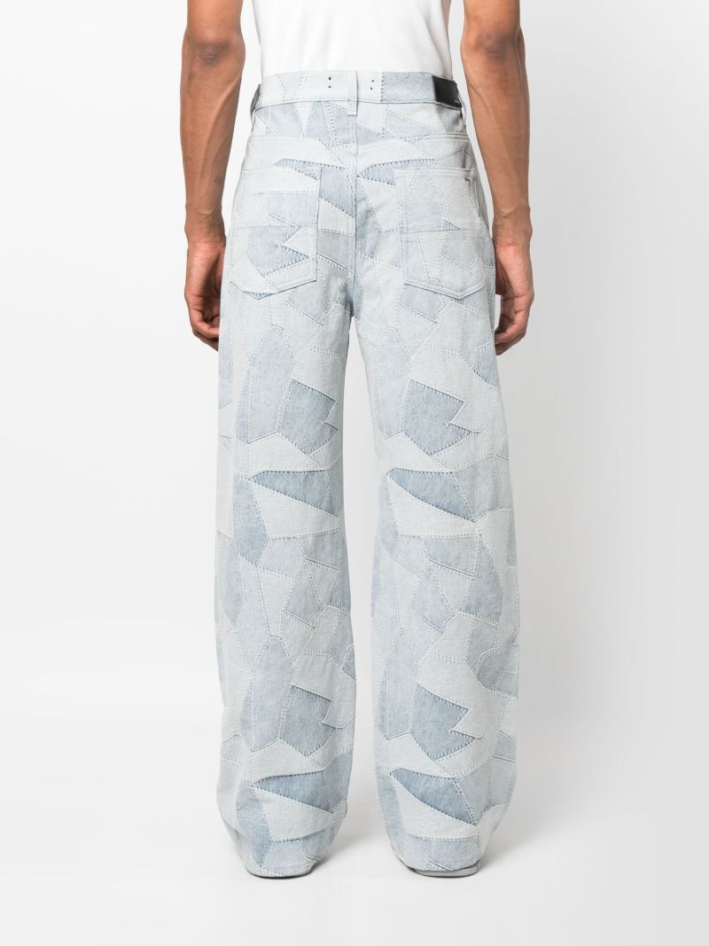 Blue Patchwork Baggy Straight-leg Jeans