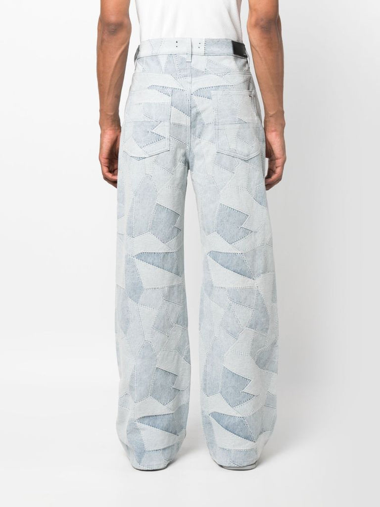 Blue Patchwork Baggy Straight-leg Jeans