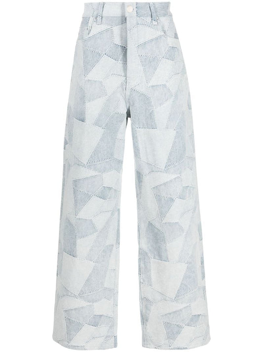 Blue Patchwork Baggy Straight-leg Jeans