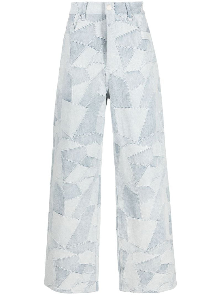 Blue Patchwork Baggy Straight-leg Jeans