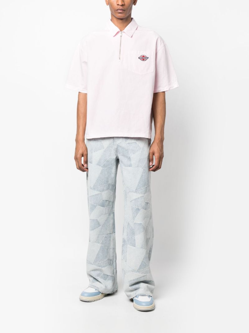 Blue Patchwork Baggy Straight-leg Jeans
