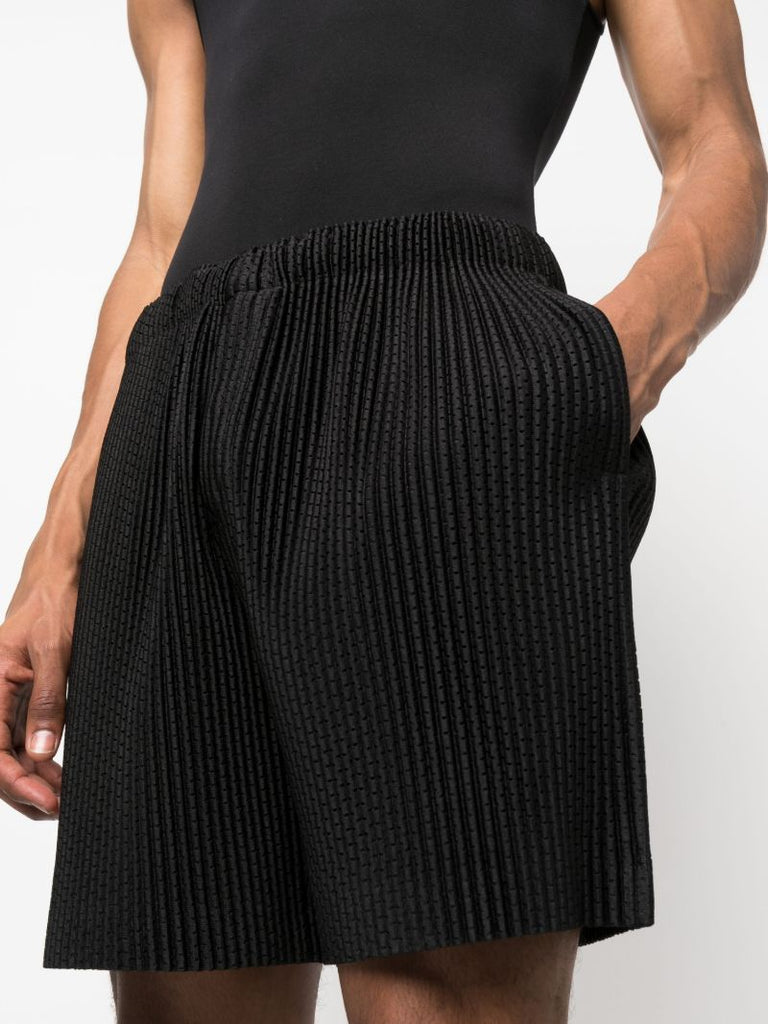 Black Outer Mesh PlissÃ_x0083_Â© Shorts