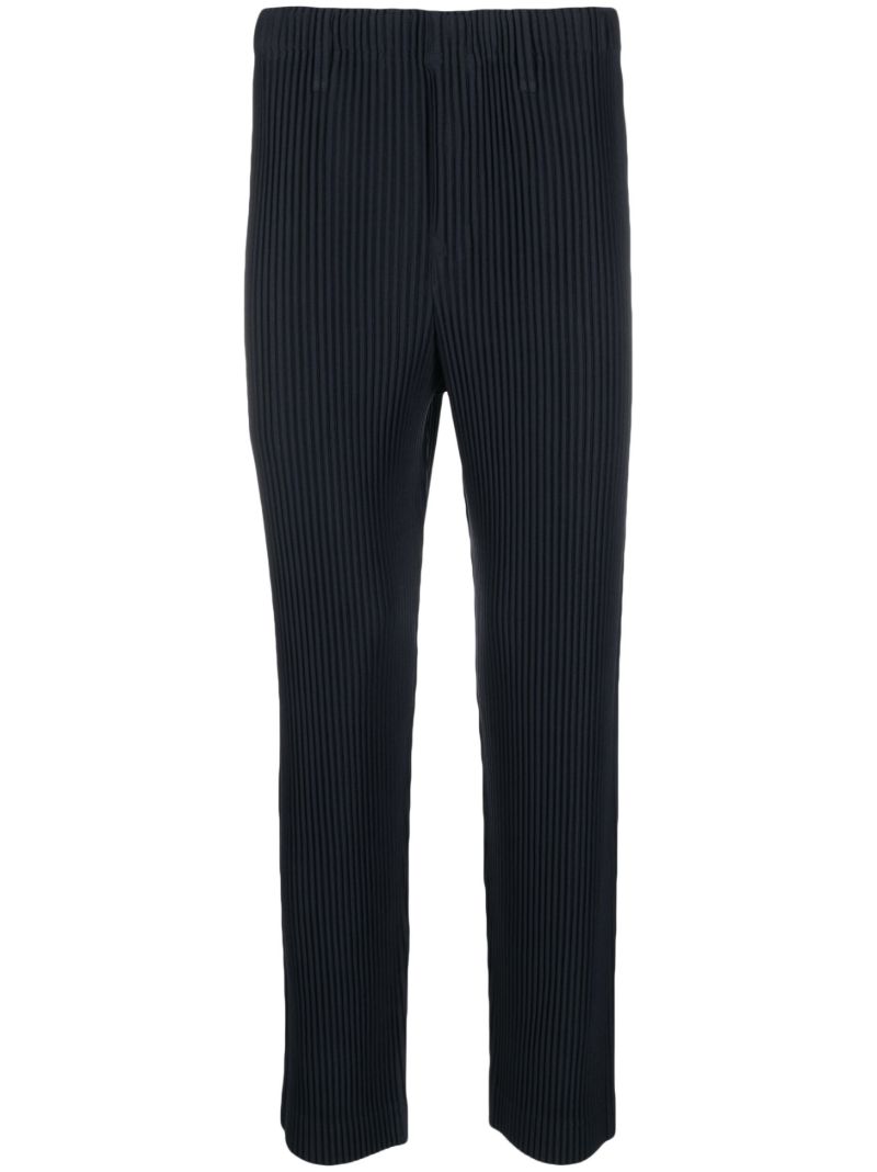 Blue Pleated Straight Leg Trousers