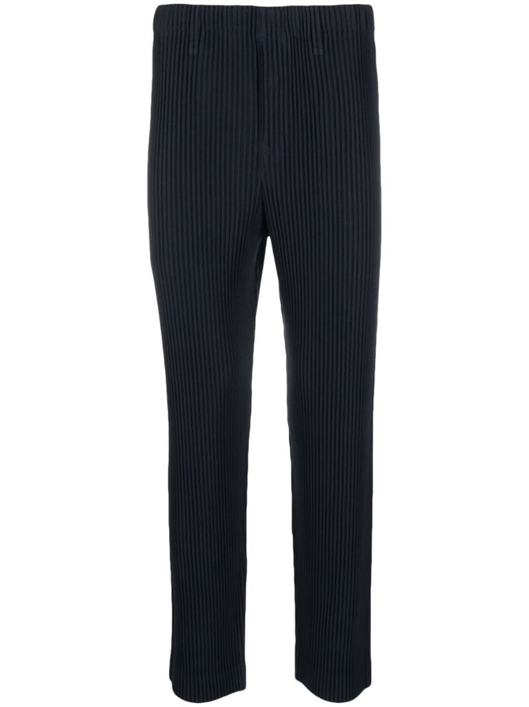 Blue Pleated Straight Leg Trousers