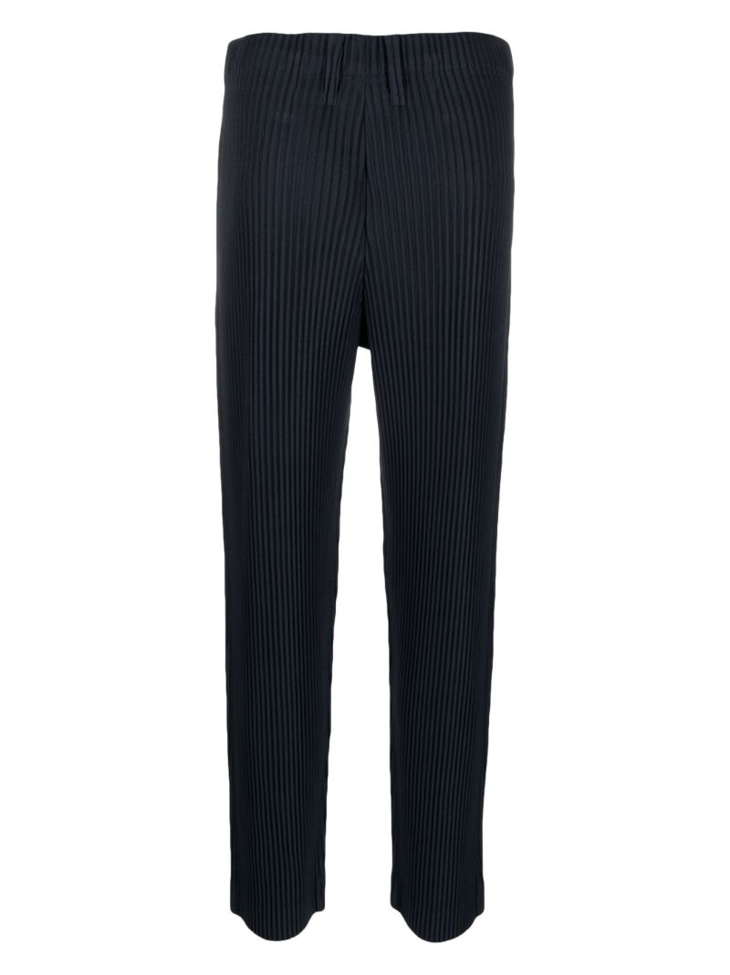 Blue Pleated Straight Leg Trousers