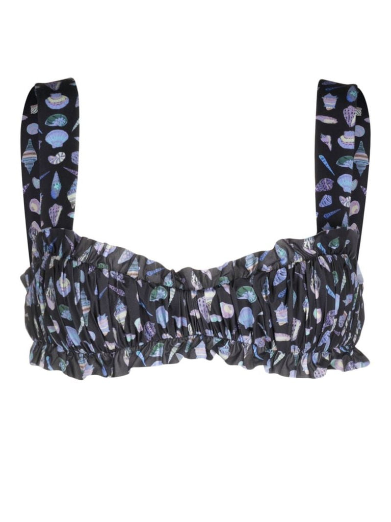 Black Shell Print Bikini Top