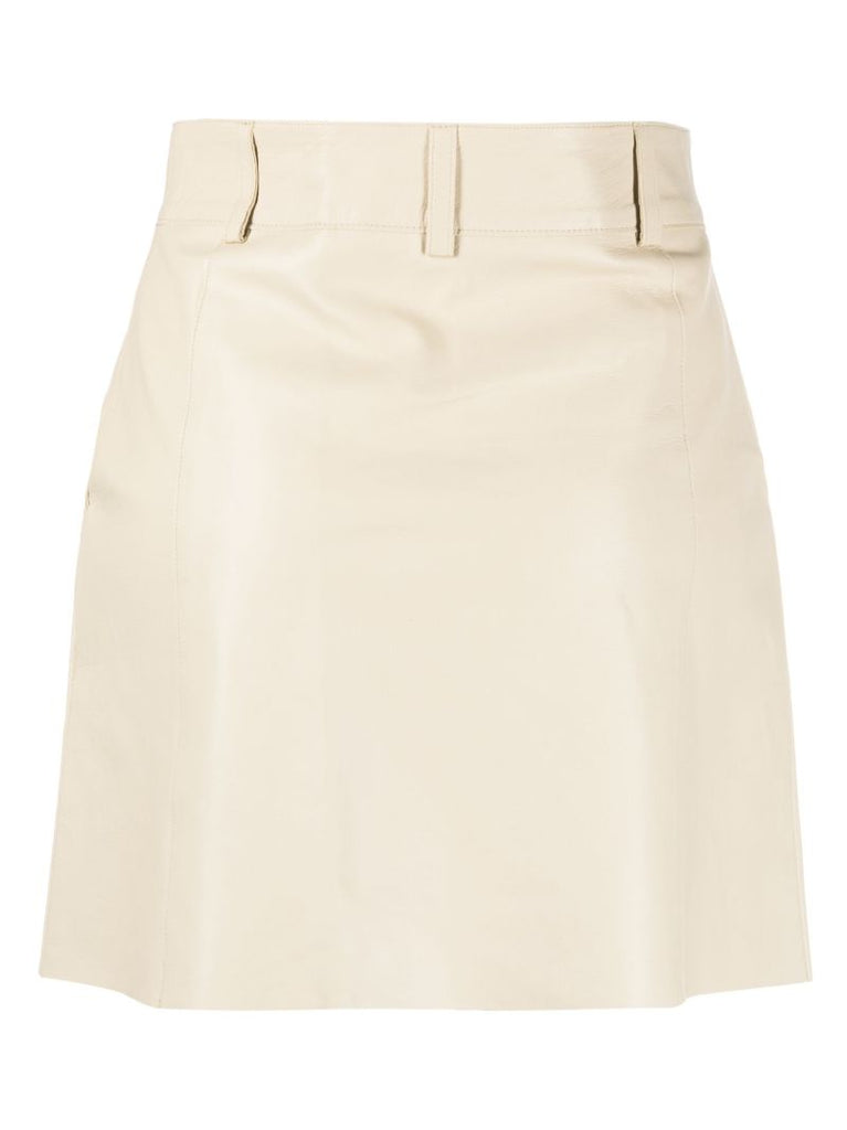Neutral Pinto Leather Mini Skirt