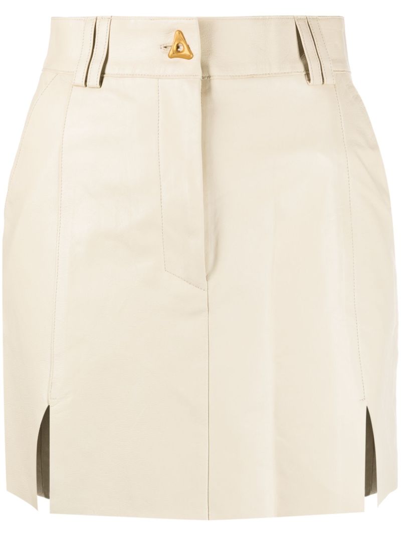 Neutral Pinto Leather Mini Skirt