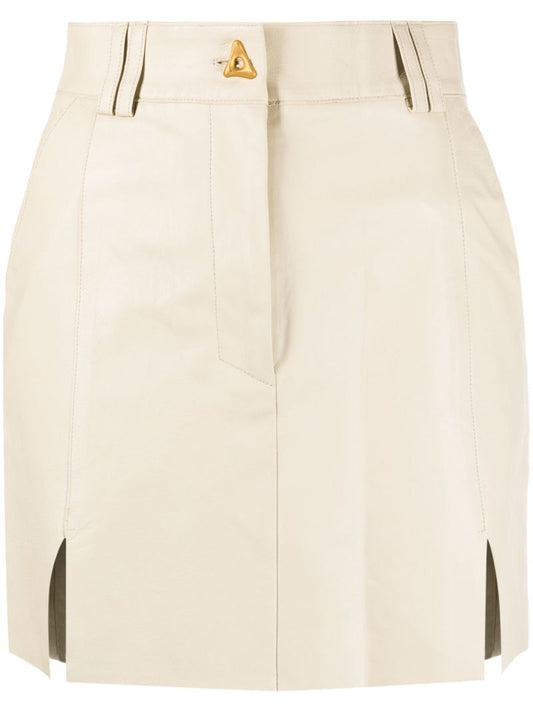 Neutral Pinto Leather Mini Skirt