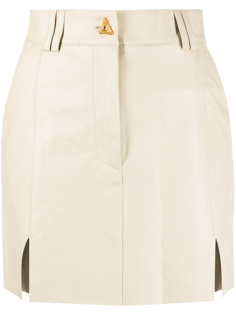 Neutral Pinto Leather Mini Skirt