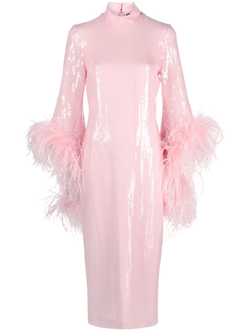 Pink Del Rio Feather-trim Sequinned Midi Dess