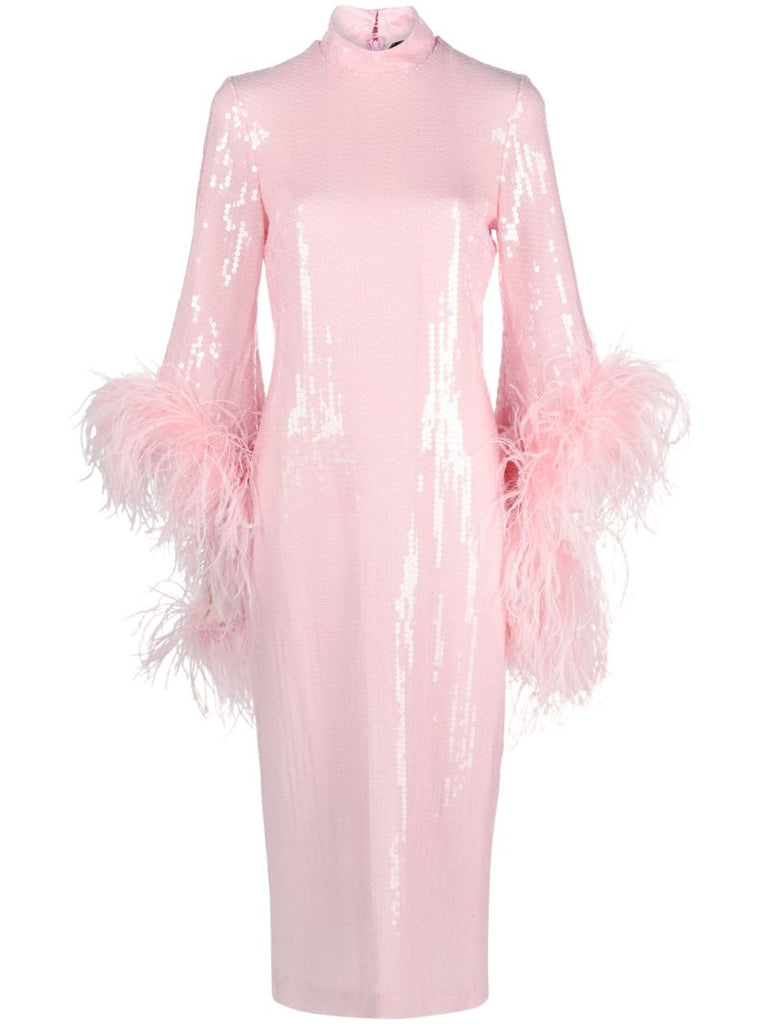 Pink Del Rio Feather-trim Sequinned Midi Dess