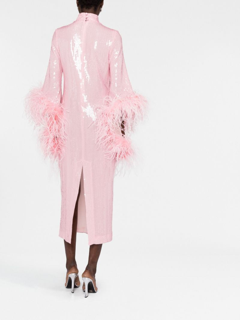 Pink Del Rio Feather-trim Sequinned Midi Dess