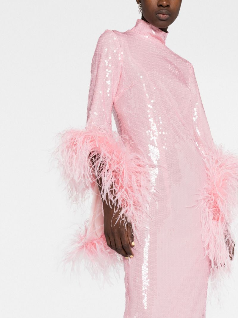 Pink Del Rio Feather-trim Sequinned Midi Dess